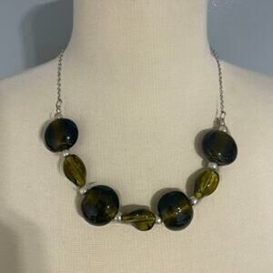 Vintage Chunky Beaded Necklace green silver beads